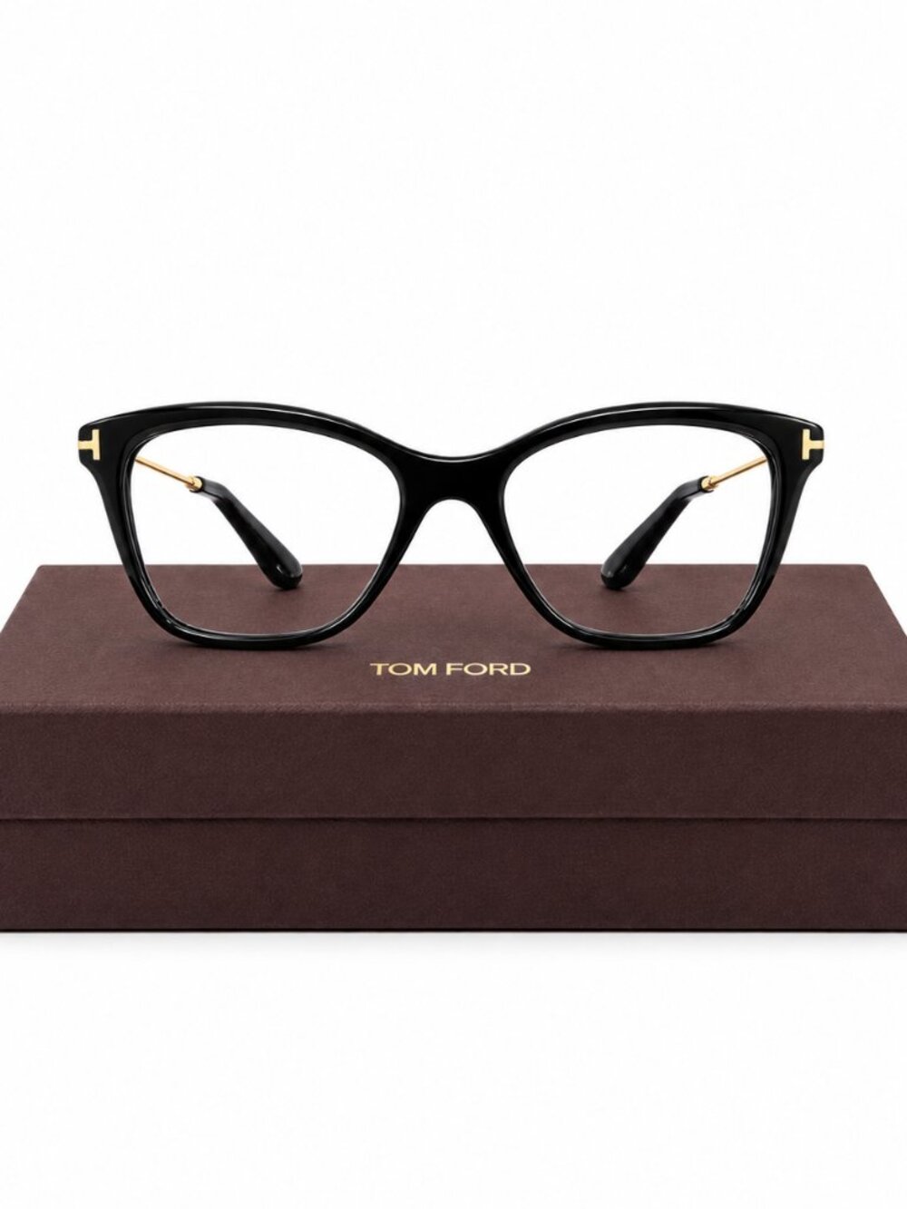 TOM FORD Eyeglasses Frames TF5824-B 001 Black Gold Cat Eye w/Clip-On 56□14 140